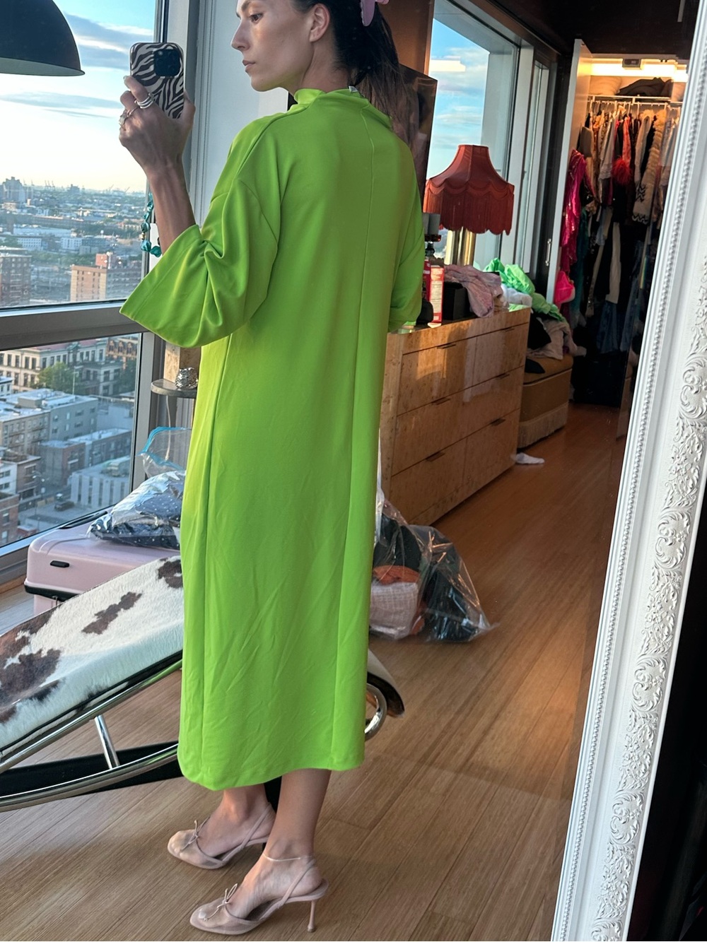 Zara Neon Lime Green Long-Sleeve Dress - Picture 2 of 4